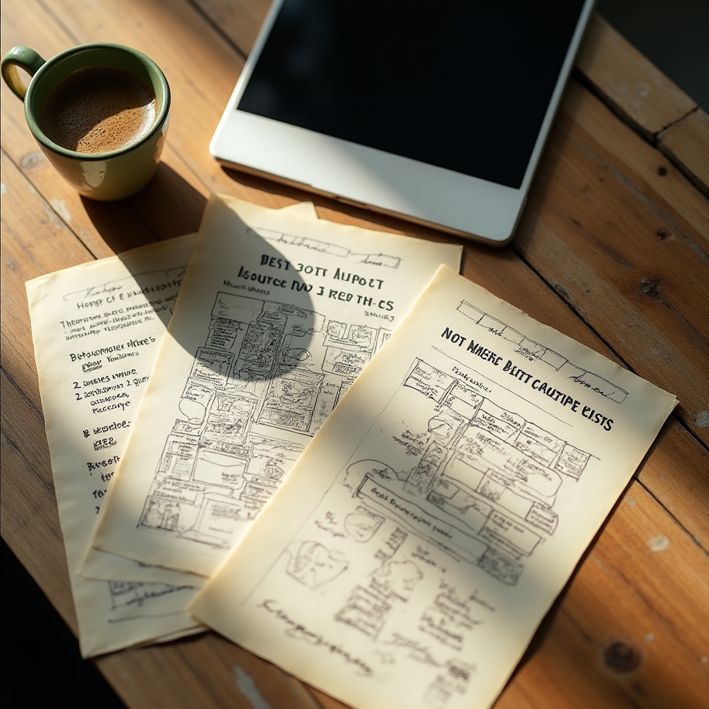 Mesa de madera con guías impresas, una tablet y notas manuscritas sobre biogás
